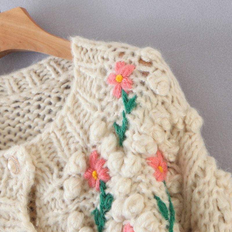 Áo Khoác Sweater Dệt Kim Tay Dài In Hoa Dễ Thương Cho Nữ