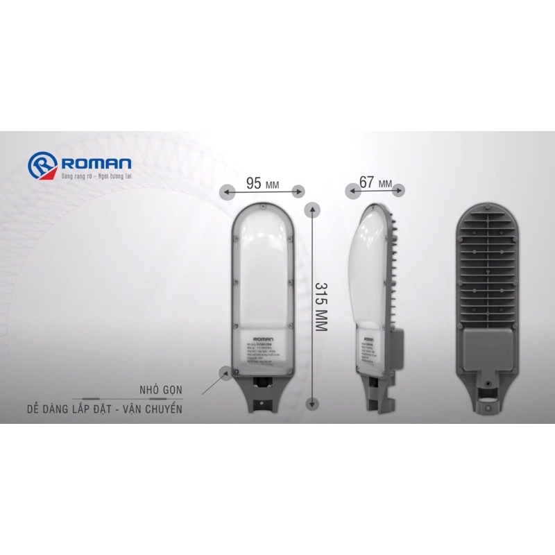 Đèn Đường 50W Led Chính Hãng Roman , Mẫu Mới Nhất 2021, sử dụng chip led HÀN QUỐC