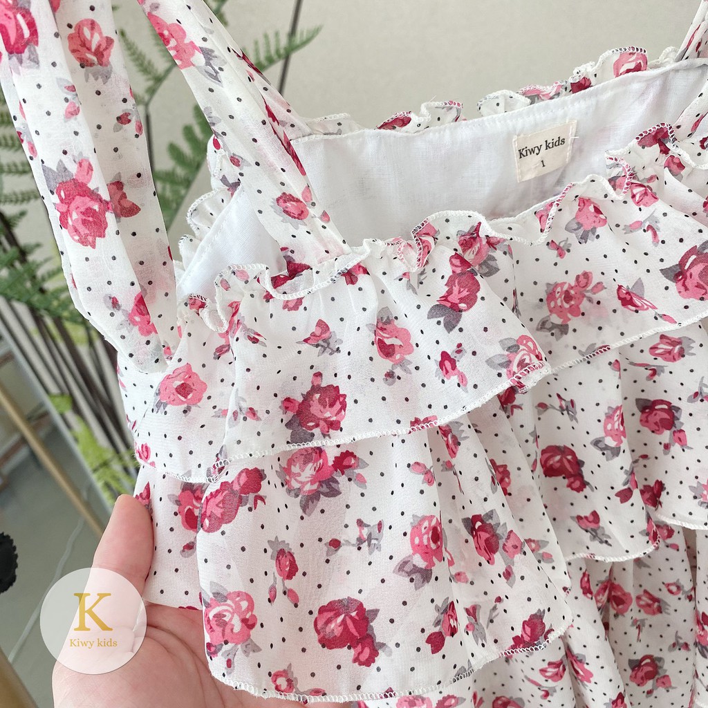 Váy hoa đi biển bé gái KIWY KIDS kiểu 2 dây chất liệu voan nhẹ mát Kidsh2156 cho bé tử 1 đến 11 tuổi
