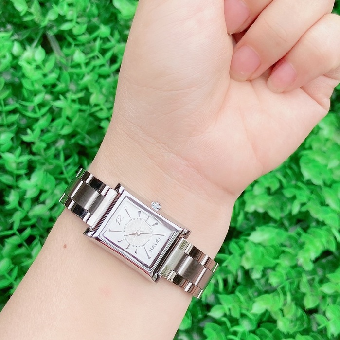 Đồng hồ nữ Halei mặt chữ nhật dây kim loại không gỉ chính hãng chống nước tuyệt đối