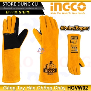 Găng tay hàn INGCO HGVW02 16" bao tay da hàn bảo hộ lao động da bò thật chịu nhiệt hàn tig mềm mại