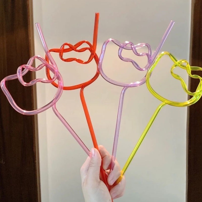 Ống Hút Hình Đầu Mèo Hoạt Hình Dễ Thương Nhiều Màu Tái Sử Dụng