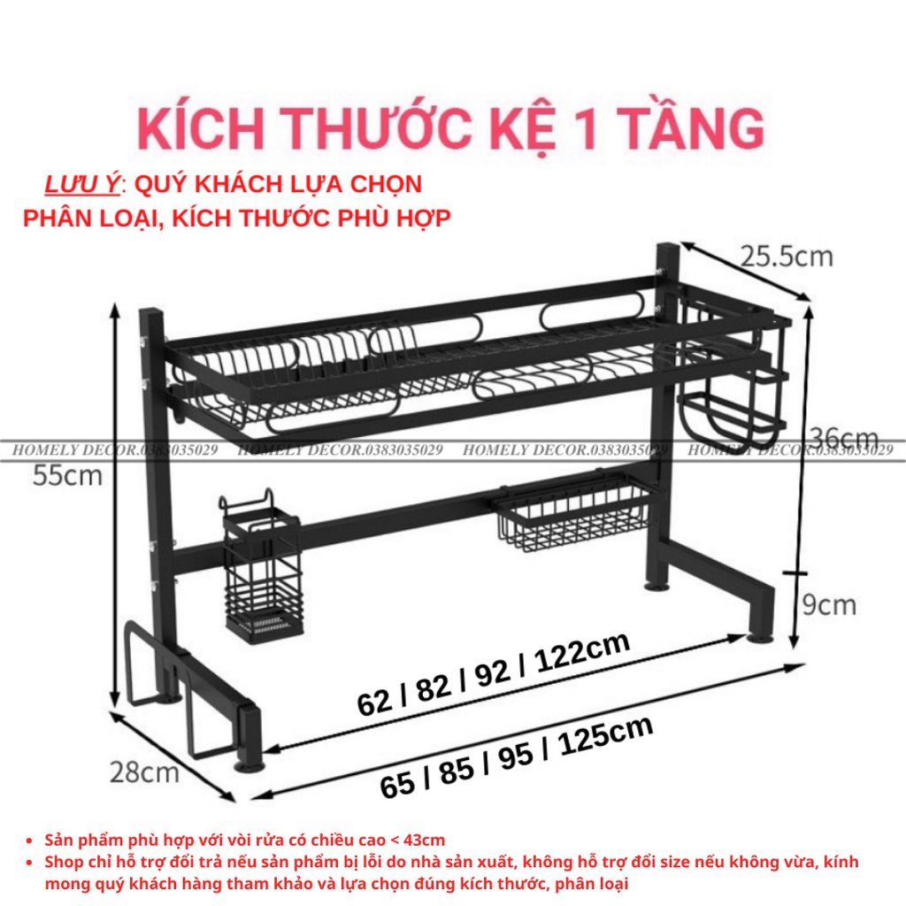 Kệ Để Bát Đĩa Đa Năng Thông Minh - 1 TẦNG - Giá Để Đồ Chén Đĩa Trên Bồn Rửa Bát Thép Carbon Sơn Đen Cao Cấp