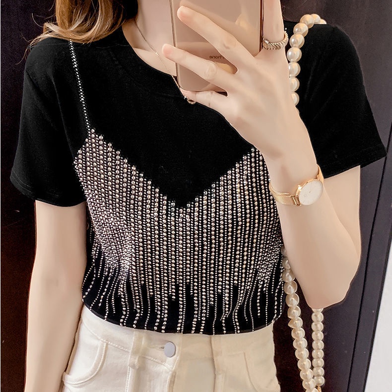 Áo Thun Đen 95% Cotton Tay Ngắn Dáng Ôm Thời Trang Mùa Hè Năng Động Cho Nữ