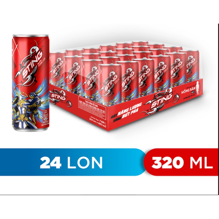 Thùng 24 Lon Nước Tăng Lực Sting Dâu (320ml/lon)