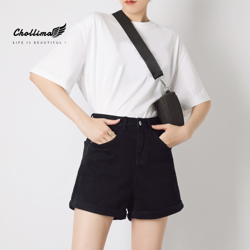 Quần shorts jean nữ Chollima lật lai trơn phong cách hàn quốc QS001