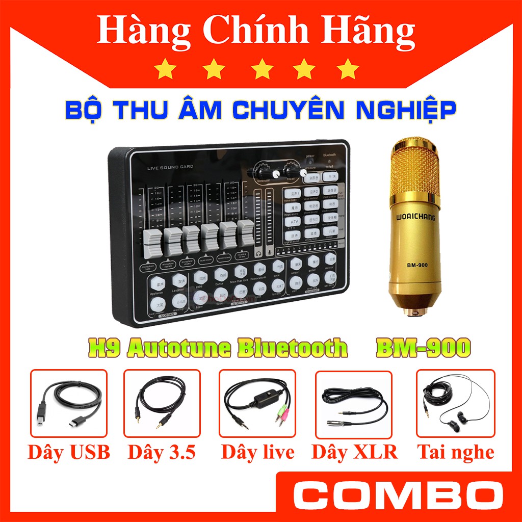 Combo H9 Autotune và BM900 Woaichang tặng kèm tai nghe kiểm âm - Bộ sound card và mic thu âm chính hãng giá rẻ