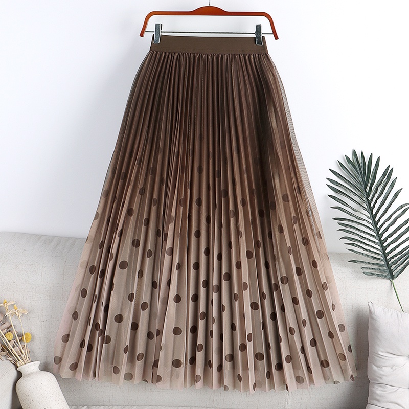 Chân Váy Lưới Lưng Cao Xếp Ly Họa Tiết Chấm Bi Màu gradient Phong Cách Hàn Quốc Thời Trang Mùa Hè Cho Nữ