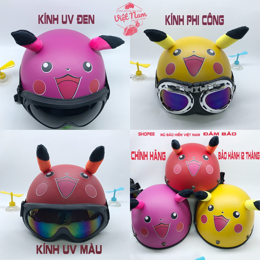 Mũ Bảo Hiểm Nửa Đầu Có Tai Doremon, Picachu, Gấu Nâu, Mũ Bảo Hiểm Nửa Đầu Cute