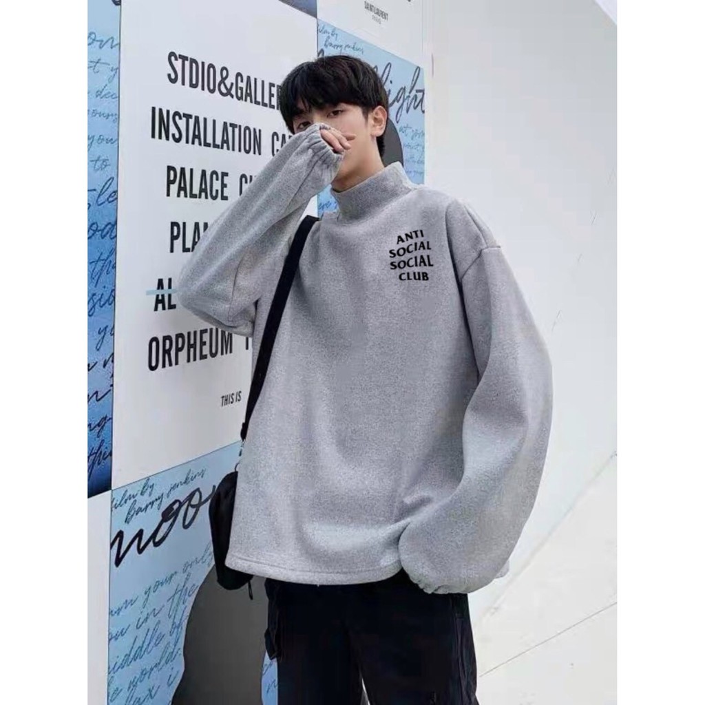 Áo sweater cao cổ nỉ bông anti social club  unisex - Áo dài tay nỉ nam áo dài tay nữ mùa đông chất nỉ cotton