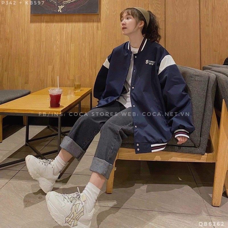 Áo khoác Dù Bomber thêu Forest 2 Lớp Unisex Rộng Nam nữ Coupel đều mặc được - Áo khoác gió Thu Đông