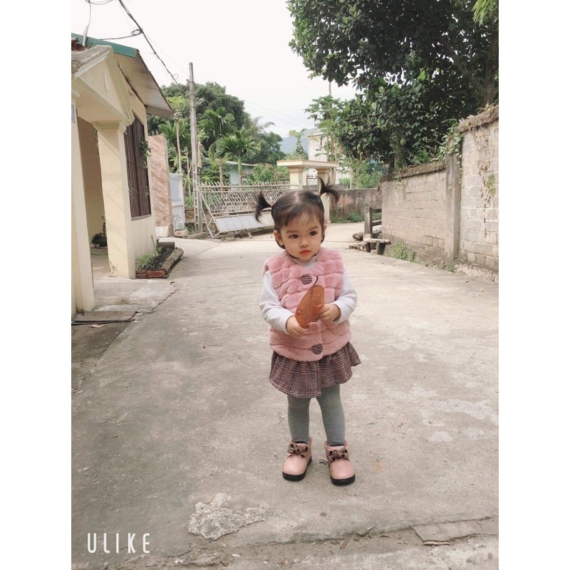 Áo gile bé gái , váy bé gái áo gile lông cho bé liền váy kẻ hàng Quảng Châu Khoác mùa đông