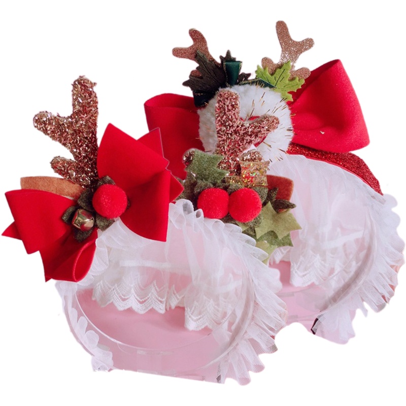 Băng Đô Cài Tóc Bằng Lưới Phối Ren Hình Tuần Lộc Giáng Sinh Năm Mới