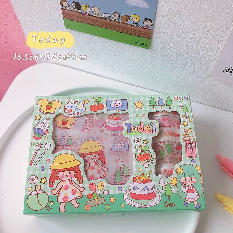 Hộp Washi sticker siêu cute - Washi Tape dễ thương trang trí sổ, vở, quà tặng - Băng dính họa tiết hoạt hình