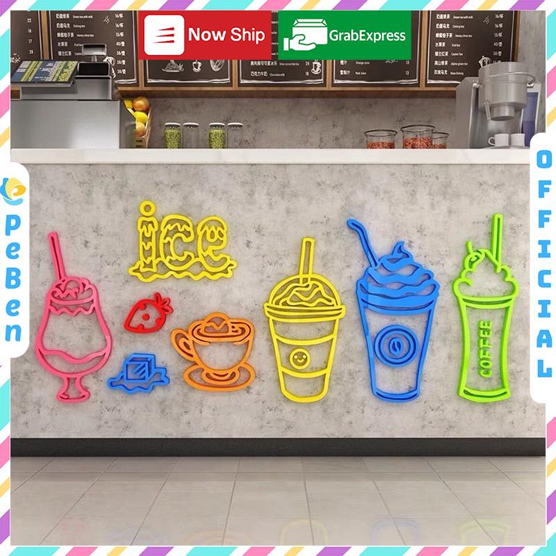 Tranh mica dán tường - Những Ly Nước Sắc Màu trang trí quán cafe, trà sữa, cửa hàng, spa, salon Nhiều Size - EPeBen