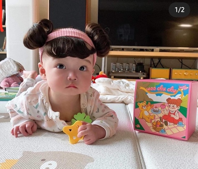 băng đô tóc giả ( mái và hai búi. sz 6-13kg)