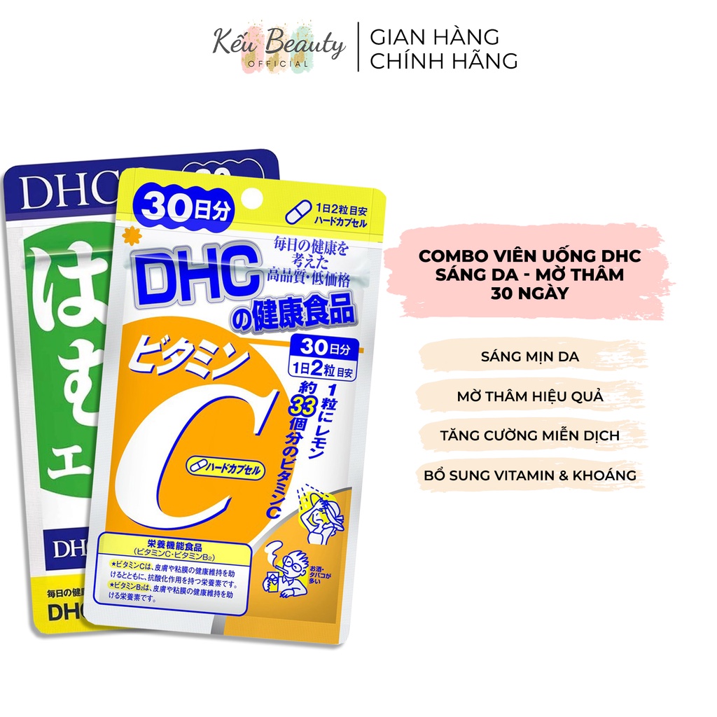 Combo viên uống DHC 30 ngày sáng da mờ thâm - Viên uống Adlay  và Vitamin C