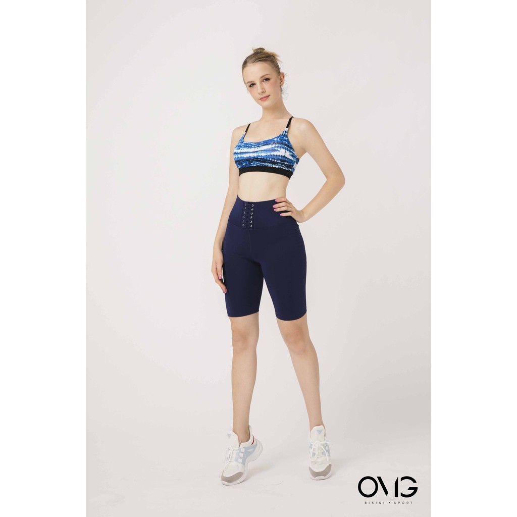 Quần tập Gym, Yoga Nữ OMG Sport kiểu lửng đan dây - màu Xanh navy - BG090_NV