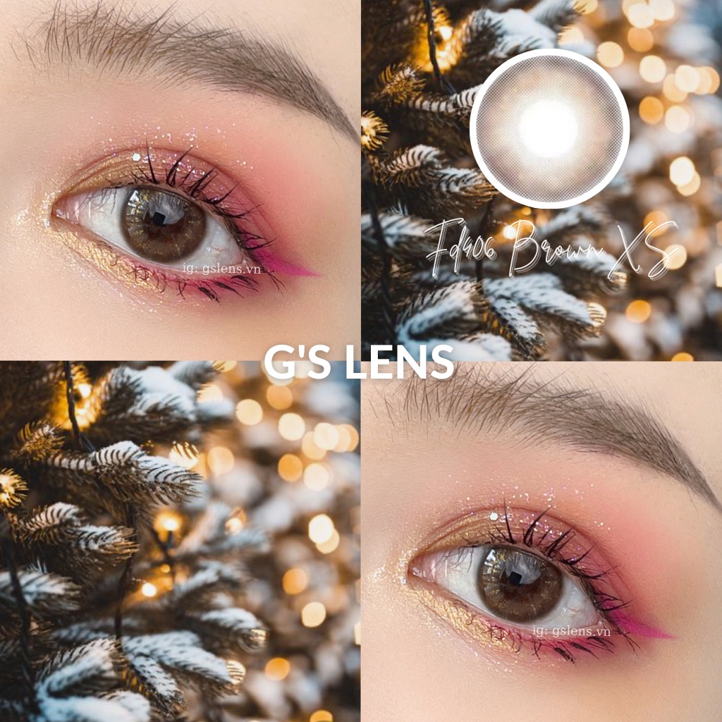 Lens Mắt Kính Áp Tròng Nâu Ánh Nhũ Không Giãn Tròng Size XS 14mm Có 0 Độ Cận Fd406 Brown