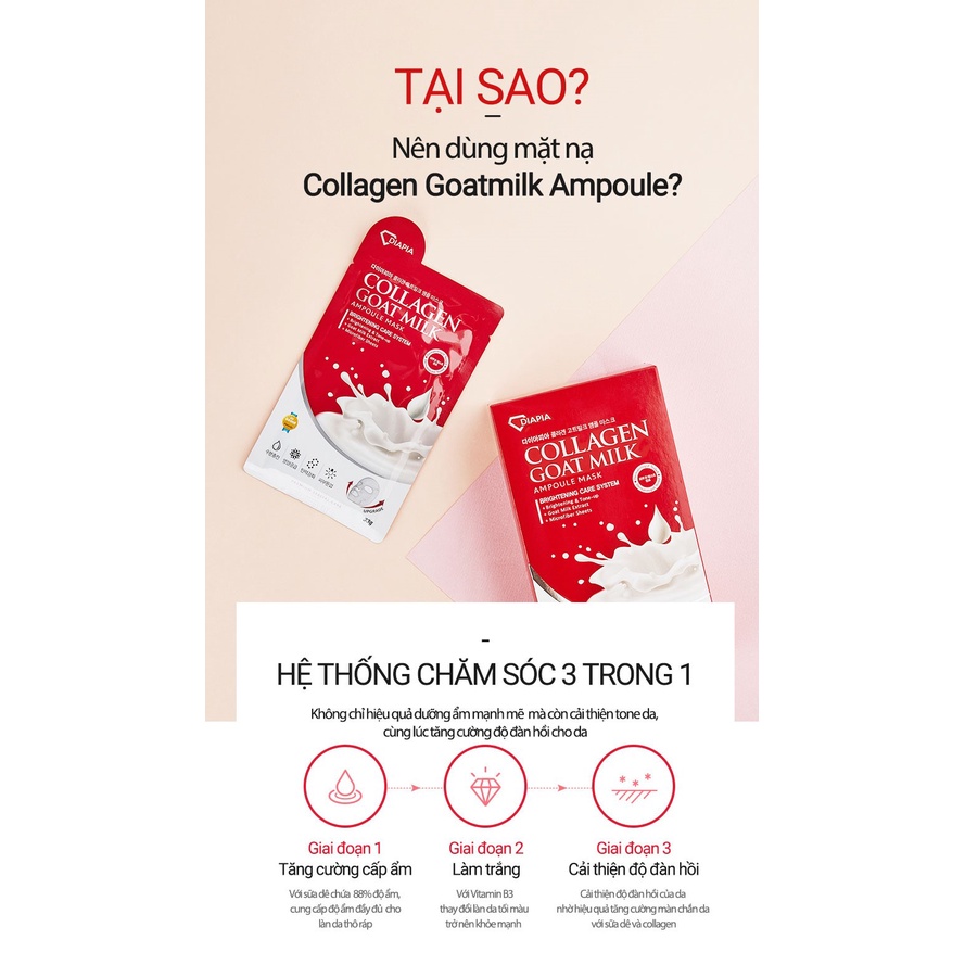 Mặt Nạ Sữa Dê Cấp Ẩm Làm Trắng DIAPIA Collagen Goat Milk Ampoule Mask_Mỹ phẩm Hàn Quốc chính hãng