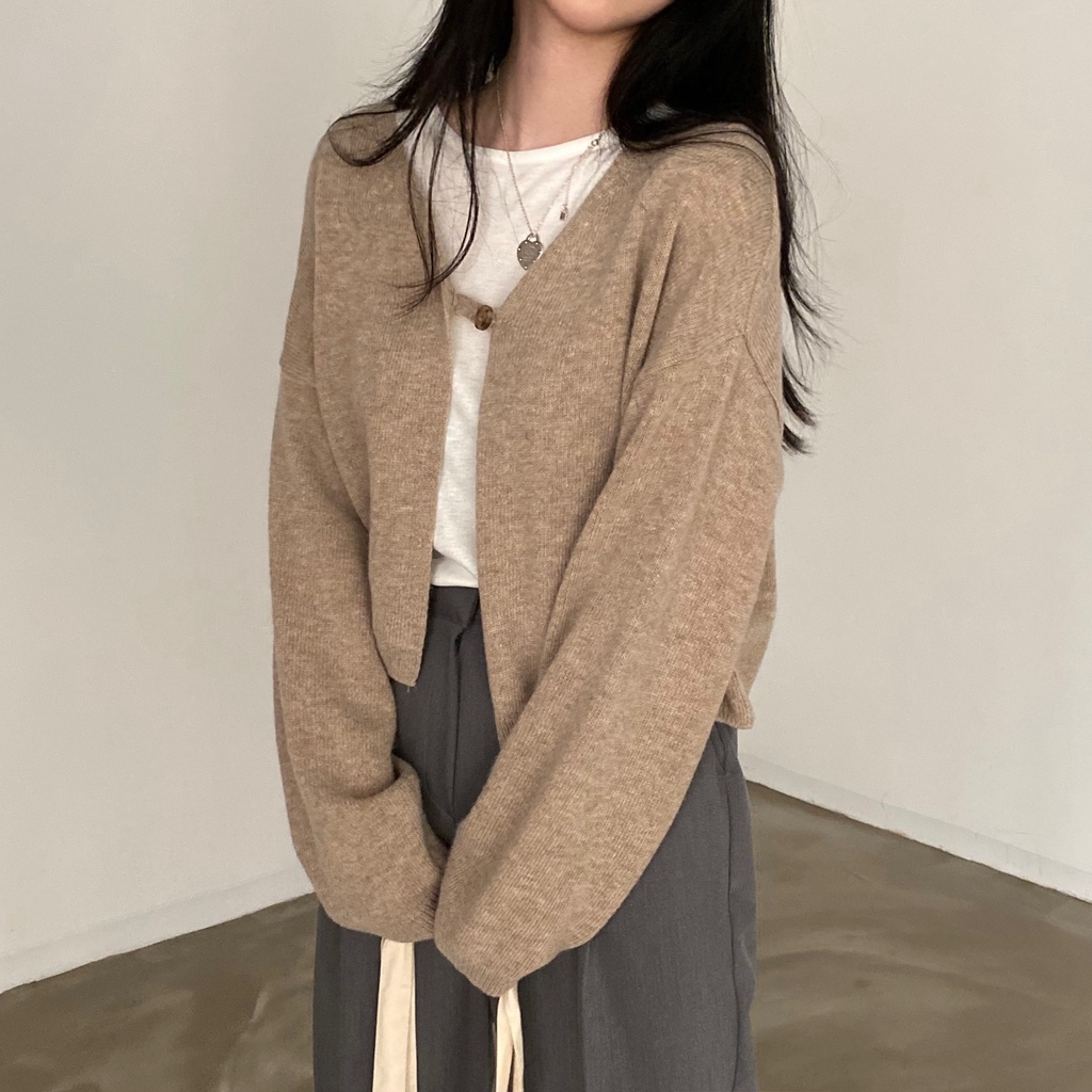 Áo Khoác Cardigan Dệt Kim Dày Một Nút Màu Trơn Ấm Áp Thời Trang Thu Đông 55702