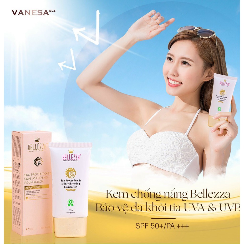 Kem chống nắng nâng tone dưỡng trắng da, dưỡng ẩm, kiềm dầu SPF50+ VANESA BELLEZZA