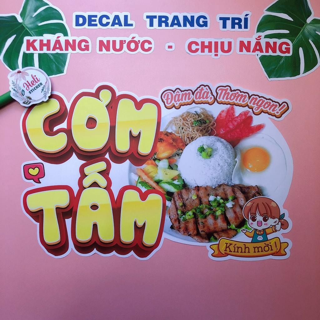 Decal Trang Trí CƠM TẤM Loại 1 ✨ Hình Dán Decor Quán Ăn Vặt, Trà Sữa, Cà Phê - Sticker Kháng Nước, Chịu Nắng, Cắt Sẵn.