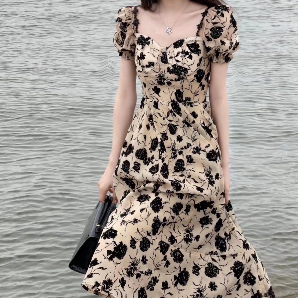 Đầm Hai Dây Eo Cao Ôm Dáng In Họa Tiết Hoa Hồng Khô Thời Trang Mùa Hè 2022 Cho Nữ