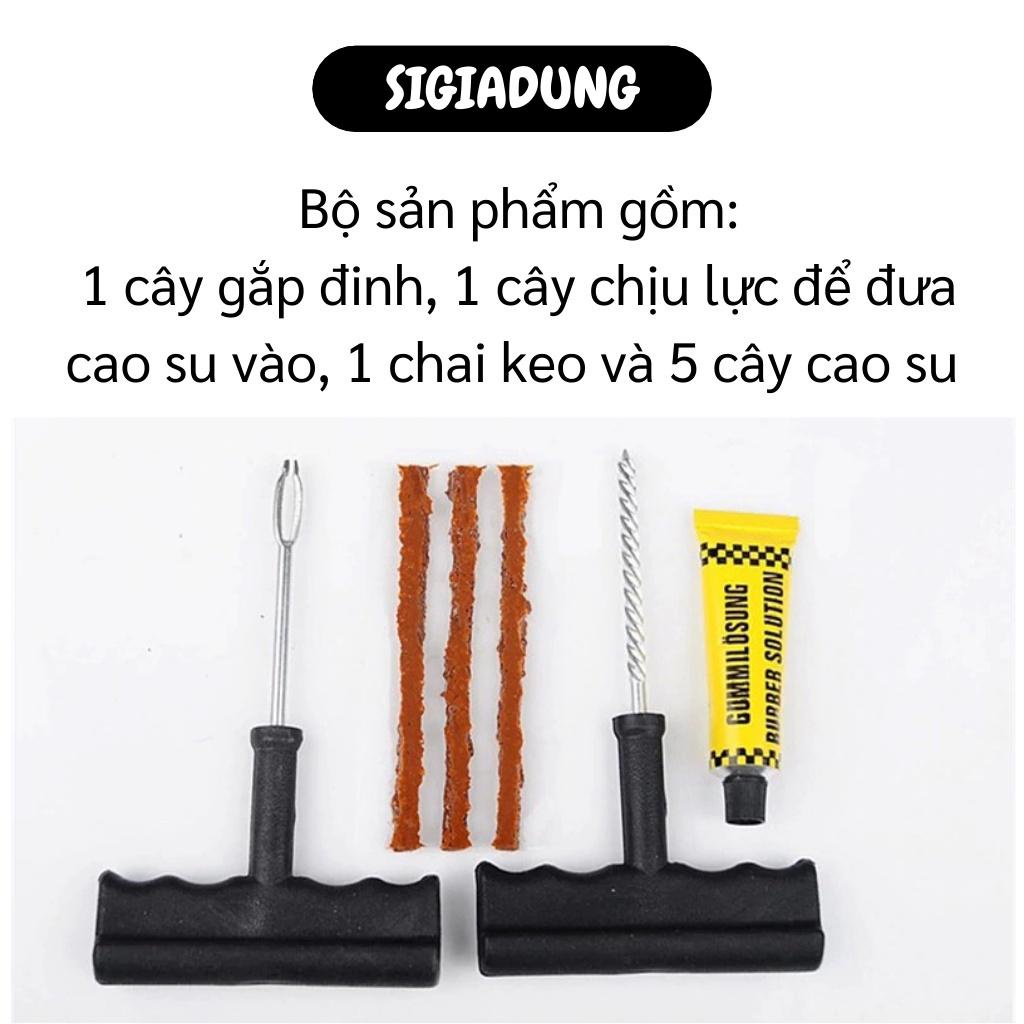 [SGD] Bộ vá xe không ruột - Gồm 1 cây gắp đinh, 1 cây chịu lực để đưa cao su vào, 1 chai keo và 3 cây cao su 3085