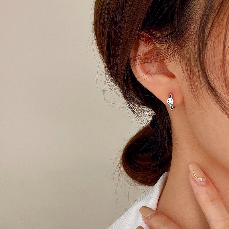 Bông Tai Mạ Bạc 925 Hình Mặt Cười Thời Trang