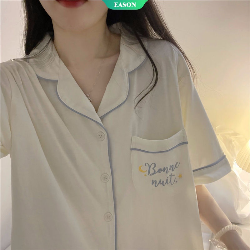 Bộ Đồ Ngủ Áo Cardigan Tay Ngắn Phối Quần Short Thiết Kế Đơn Giản Thời Trang Mùa Hè Xinh Xắn Cho Nữ