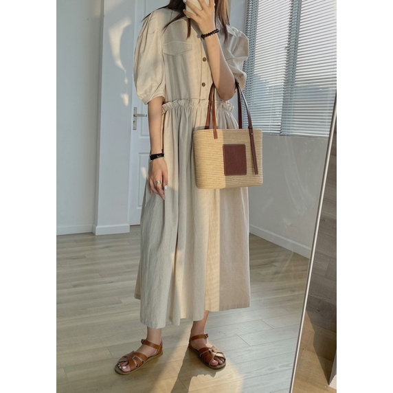Váy Linen cổ sơ mi