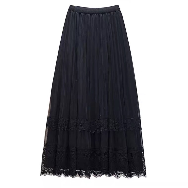 Chân váy xoè dáng dài viền ren hai tầng mặc được hai mặt, bên trong lót vải lụa mềm đẹp-MAI THỎ SHOP-