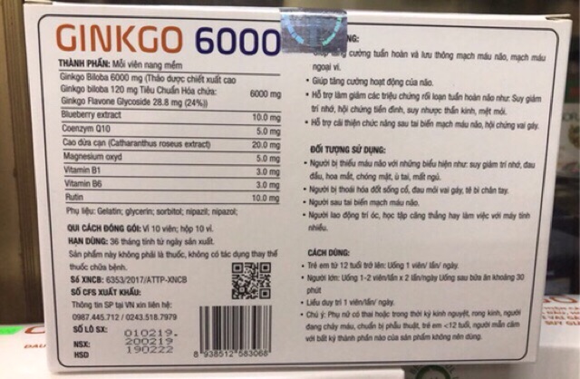 Ginkgo 6000- Tăng cường tuần hoàn não