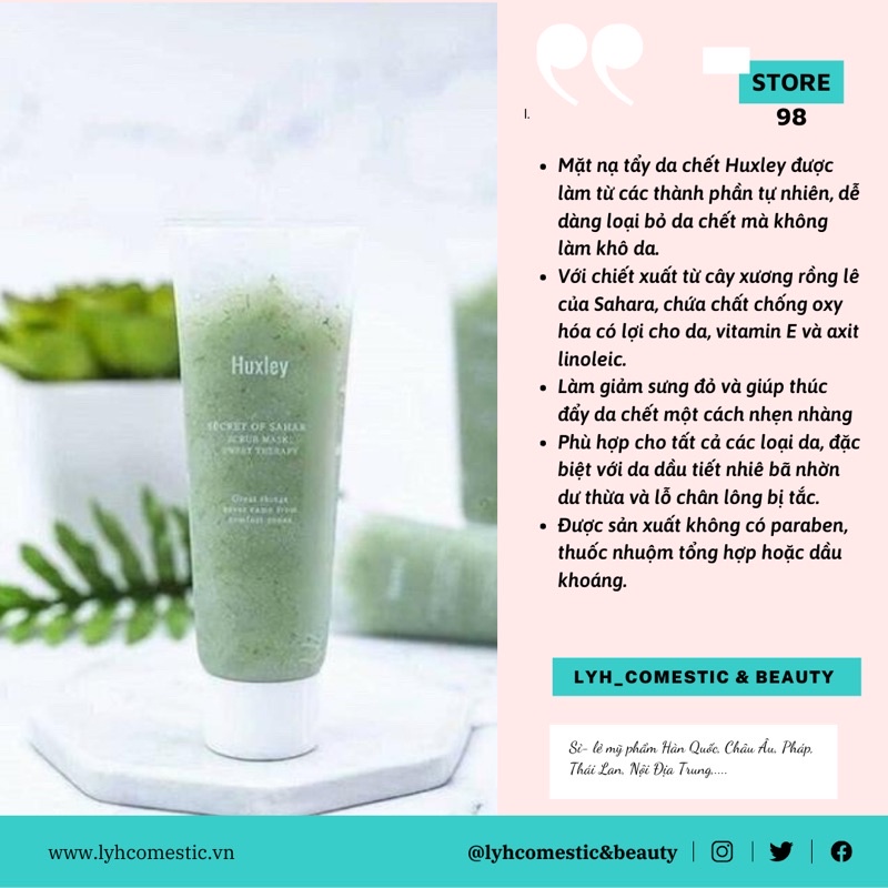 Tẩy Tế Bào Chết, Dưỡng Da Chiết Xuất Từ Xương Rồng Huxley Scrub Mask Therapy 30g