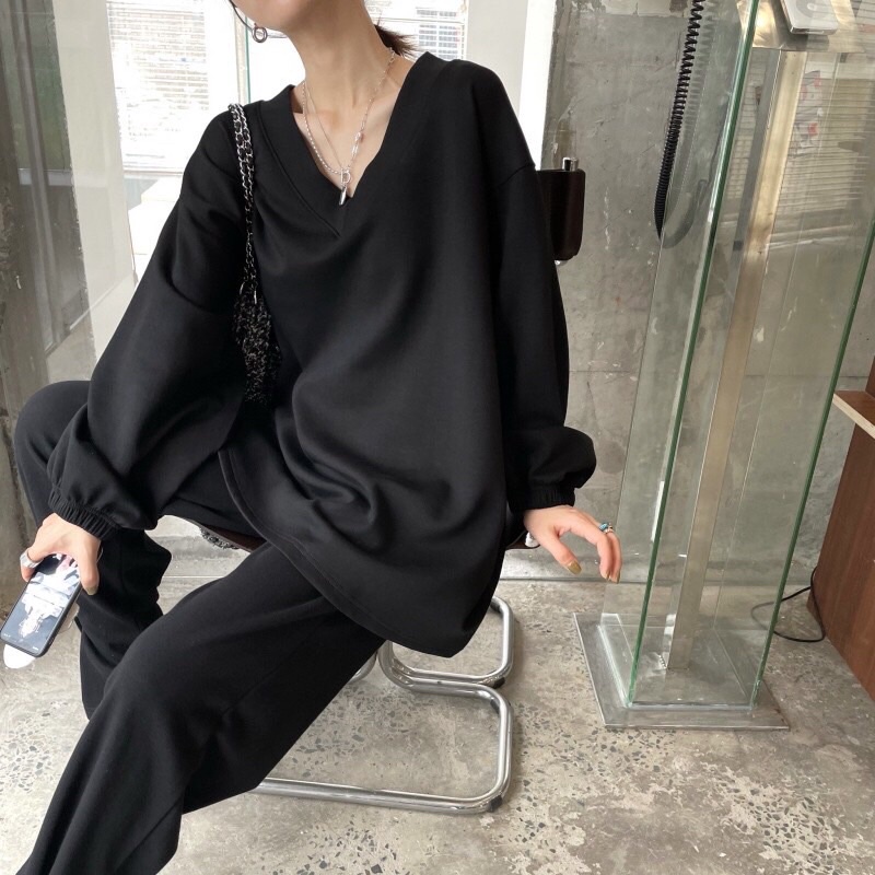 Áo kiểu cotton tay dài trơn