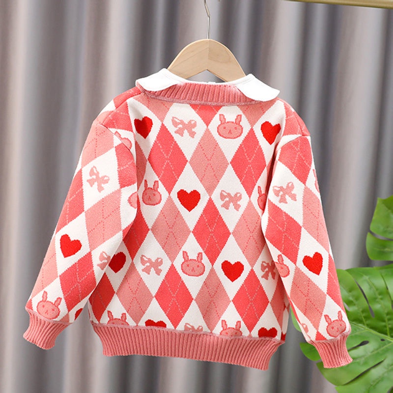 Áo khoác len cardigan đỏ họa tiết thỏ đáng yêu cho bé gái  N01258
