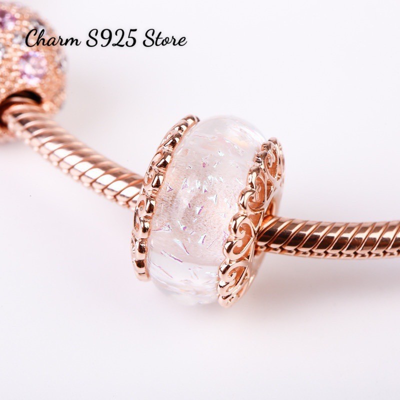 combo bộ vòng mềm + 3 hạt charm pan vàng hồng bạc s925 cao cấp