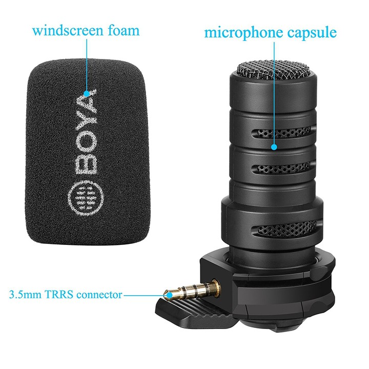 Mic quay Vlog cho điện thoại BOYA BY-A7H cổng 3.5mm