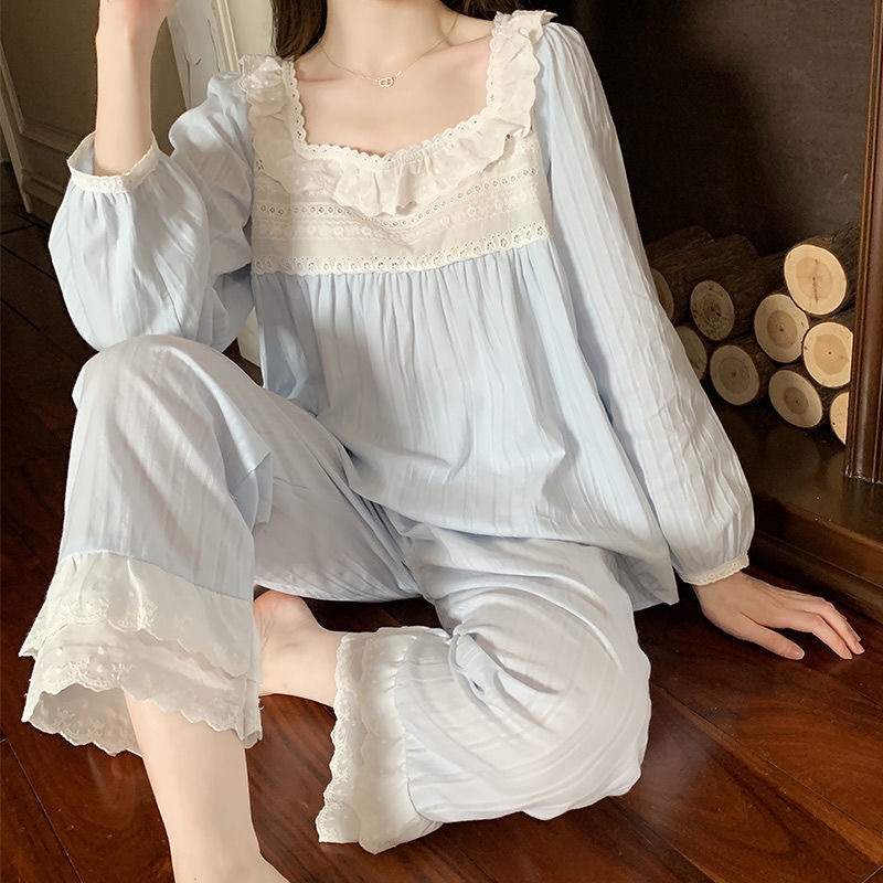[ Order] Bộ đồ ngủ Pyjama dài tay mặc ở nhà tiểu thư có ren chất mát Ulzzang Hàn Quốc | BigBuy360 - bigbuy360.vn