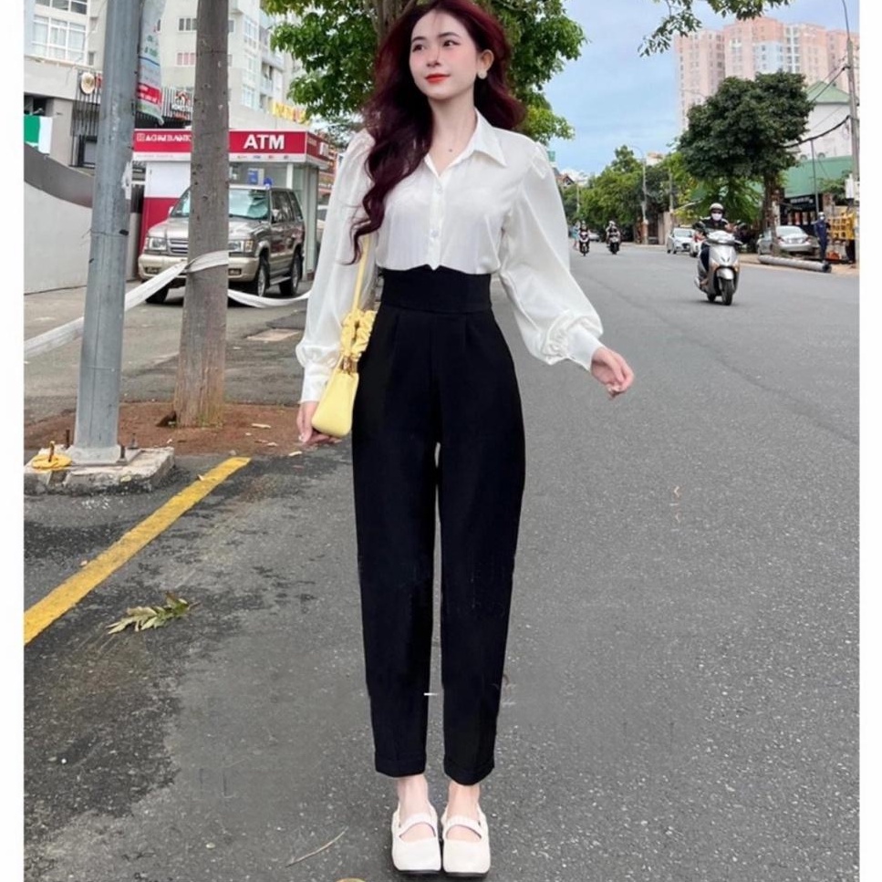 Quần tây nữ lưng cao đi học làm công sở khóa sau dáng quần baggy vải nữ cạp cao công sở học sinh đi học phối sơ áo sơ mi