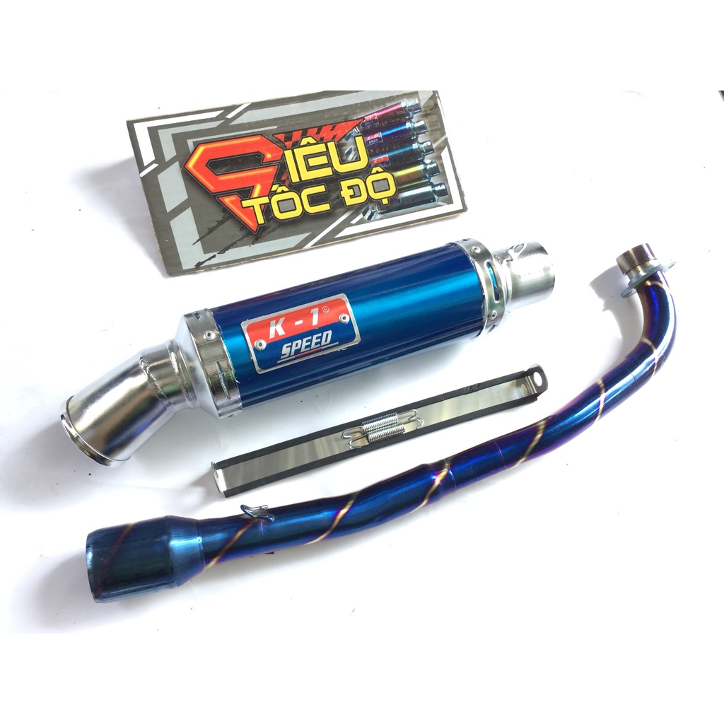 Bộ pô k1 xanh full cổ titan GẮN NHIỀU LOẠI XE WAVE, SI, CUP, DREAM, EXCITER, WINER, SONIC