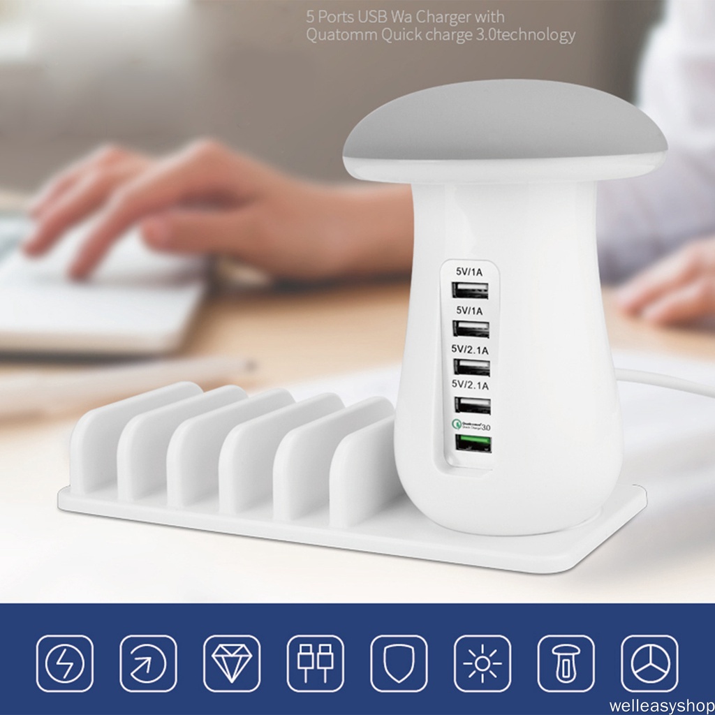 Đèn ngủ để bàn hình cây nấm bằng silicone sạc USB không dây thông dụng cho phòng ngủ trẻ em