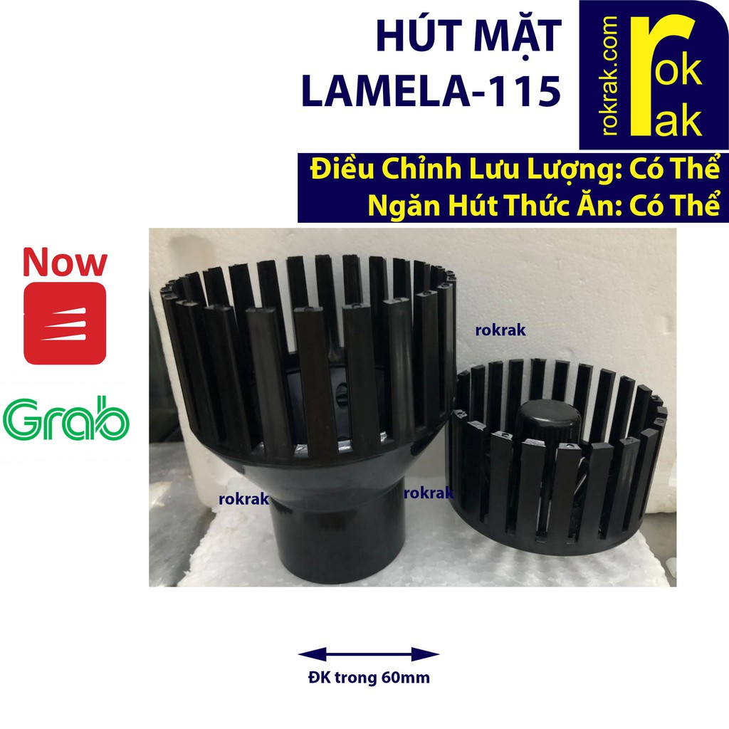 Hút mặt đúc hồ cá Koi Lamela 115 (phi chờ 60mm) có thể chỉnh lưu lượng và ngăn CUỐN thức ăn nổi khi cần