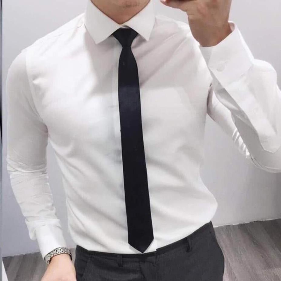 Sơ Mi Nam Trắng Dài Tay Cao Cấp  - Sơ mi nam trắng chất đẹp slimfit - Chất vải lụa dày dặn, mềm mịn[Loại 1]