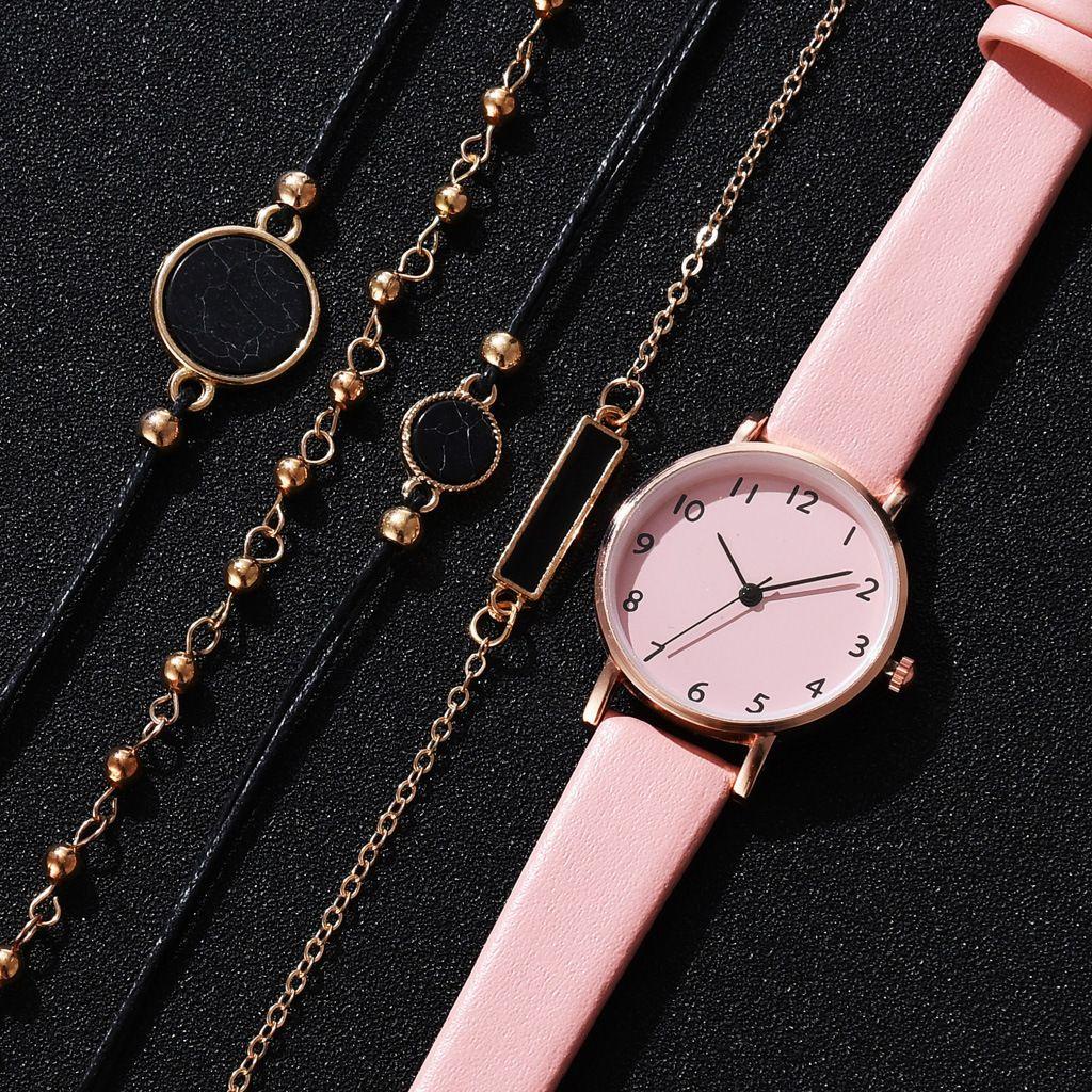 Bộ 5 Vòng Tay Xinh Xắn Dành Cho Bé|Đồng Hồ Đeo Tay Reloj Mujer Dây Da