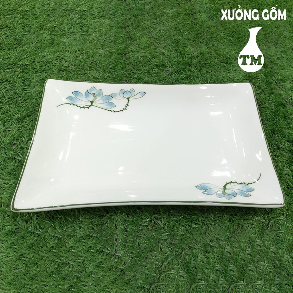 Combo 02 Đĩa Gốm Đựng Thực Phẩm Đĩa Ăn Sứ Hình Chữ Nhật Chất Lượng Cao Cấp Xưởng Gốm TM Bát Tràng