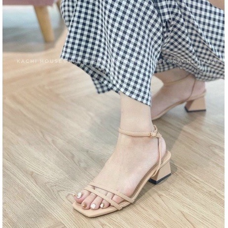 Sandal nữ cao gót 5 phân quai chéo Thiên Hương VNXK BP50C3 Giày cao gót đế vuông đẹp 4 màu trắng nâu đen kem 5p