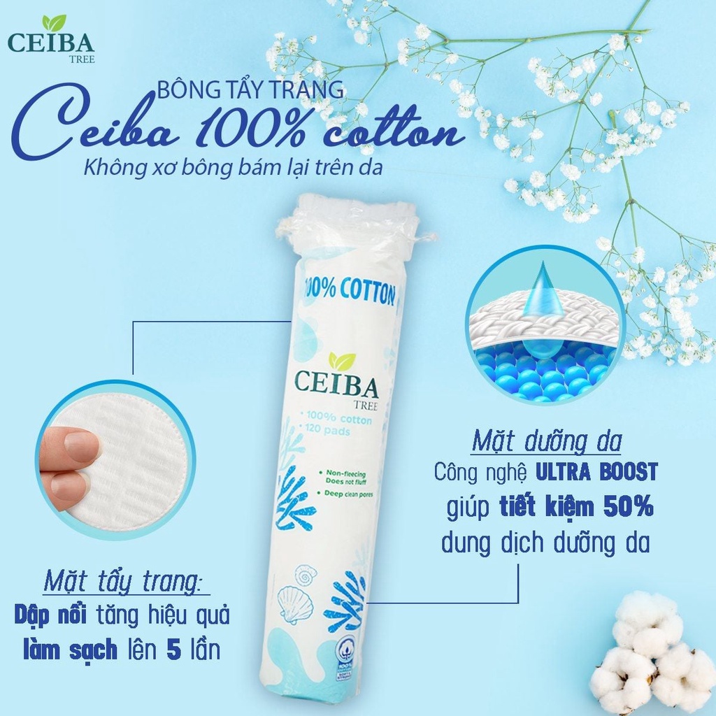 Bông tẩy trang CEIBA TREE 100% cotton 120 miếng