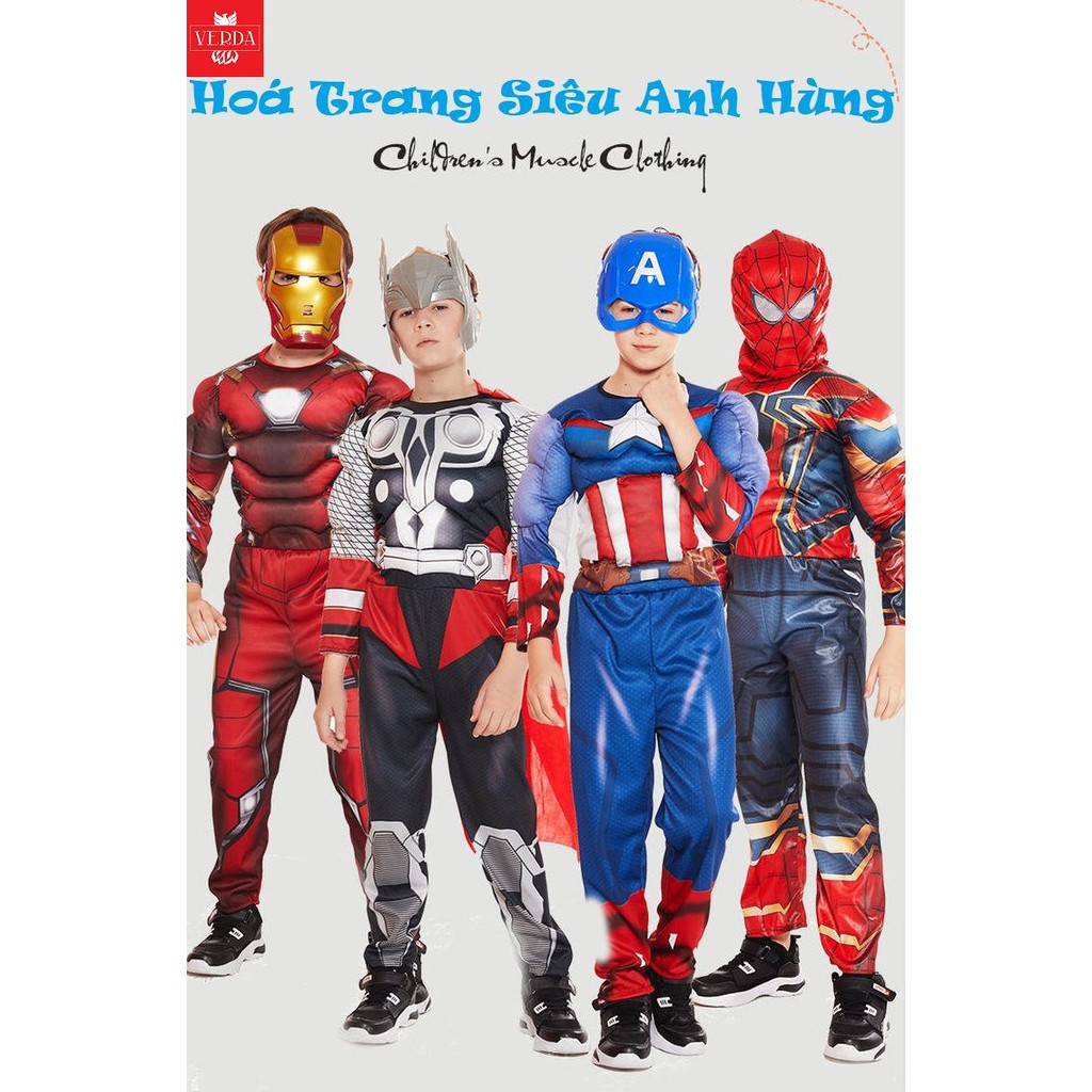 Quần áo siêu nhân bộ đồ bé hoá anh hùng người nhện dơi sắt spiderman captain ironman spider man super man batman trẻ em